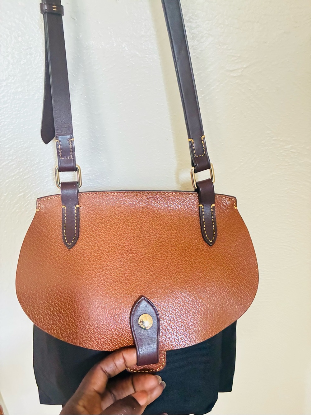 Dooney & Bourke Brown Leather Flap Crossbody with Black Body - Picture 4 of 11
